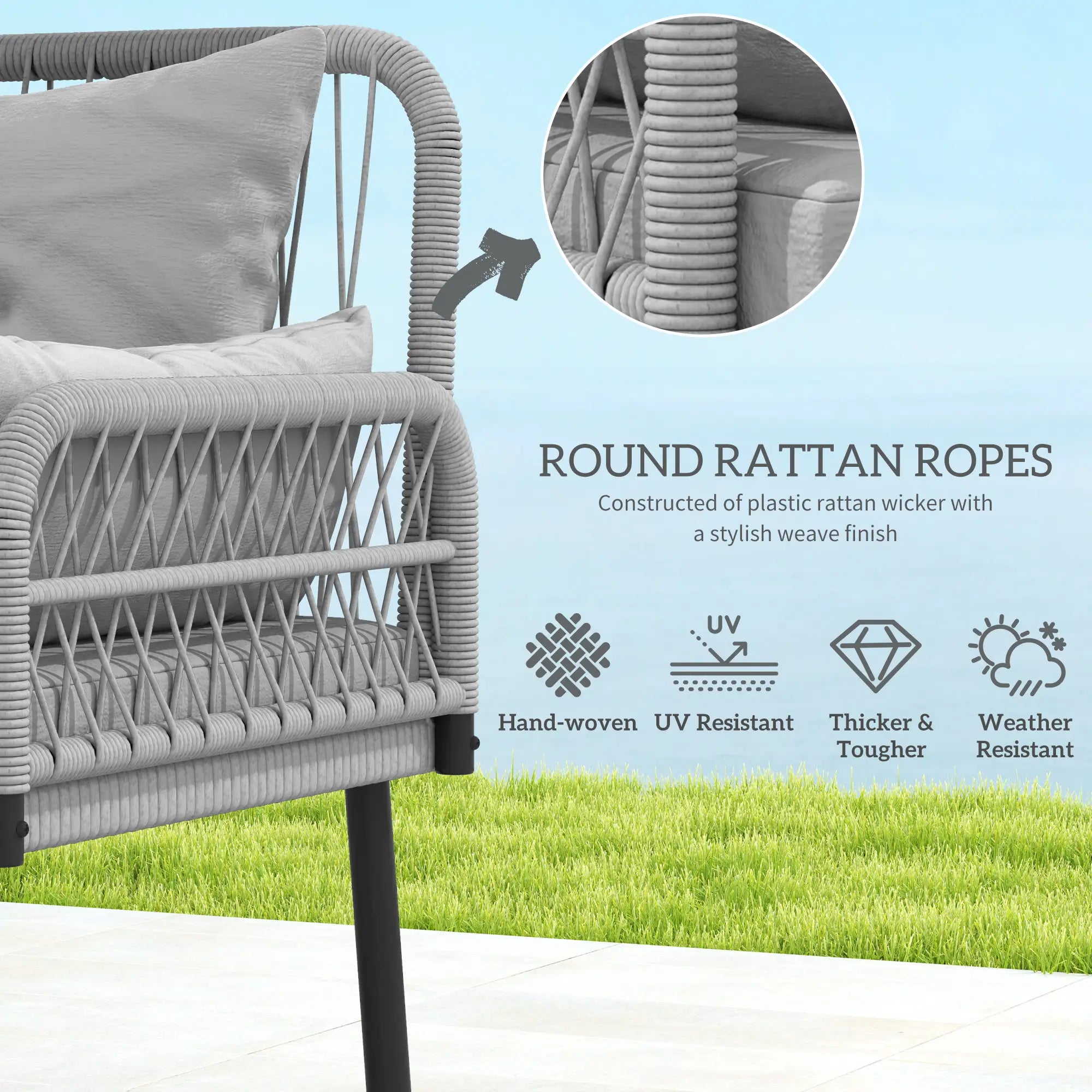 2-Piece Wicker Patio Set, Small Loveseat with Glass Table, Light Grey Patio Furniture Sets at Gallery Canada