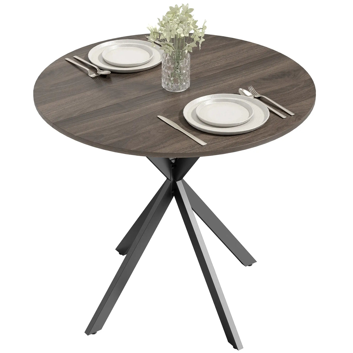 31.5" Industrial Round Dining Table, Distressed Dark Brown, Dark Brown Dining Tables at Gallery Canada