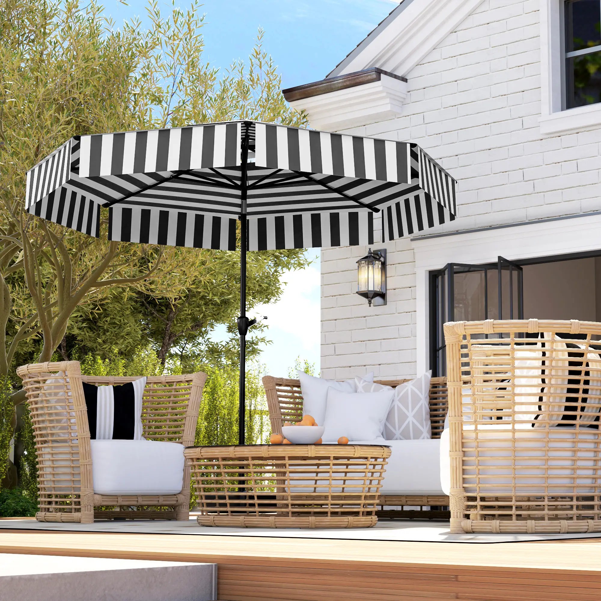 8.6 ft Patio Umbrella, UPF 30+, Crank, Tilt, 8 Ribs, Black Sun Umbrellas at Gallery Canada