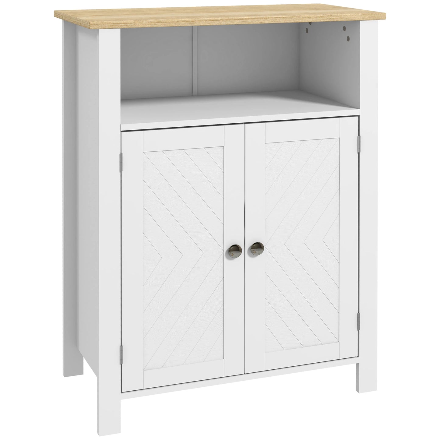 Freestanding Bathroom Floor Cabinet, Flat Doors, Adjustable Shelf, White Bathroom Cabinets White, Nature Wood at Gallery Canada