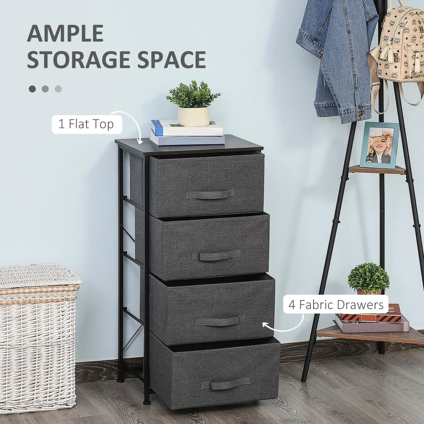 Linen Drawer Cabinet, 4 Removable Drawers, Metal Frame, Adjustable Feet, Black Storage Cabinets at Gallery Canada