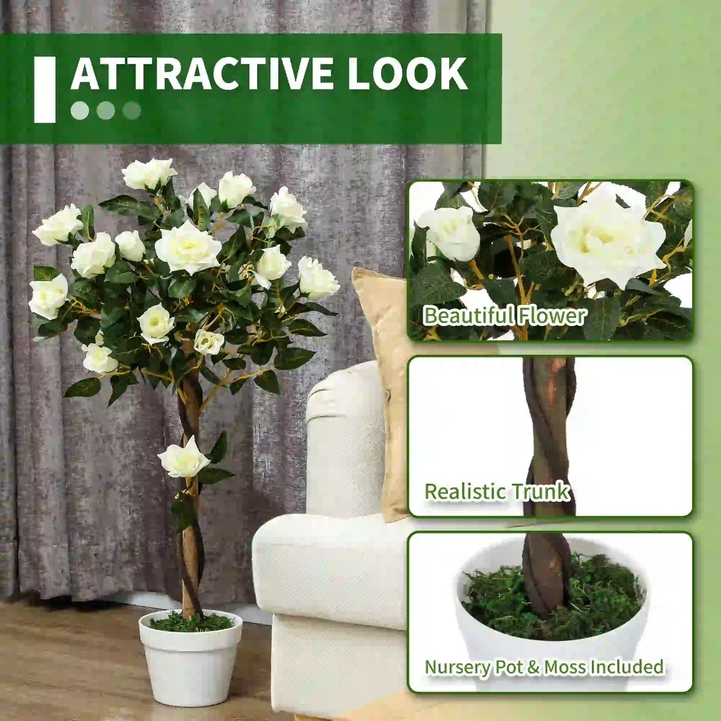 3FT White Rose Artificial Plant Set, Fake Plant For Home Decor, White Artificial Trees at Gallery Canada