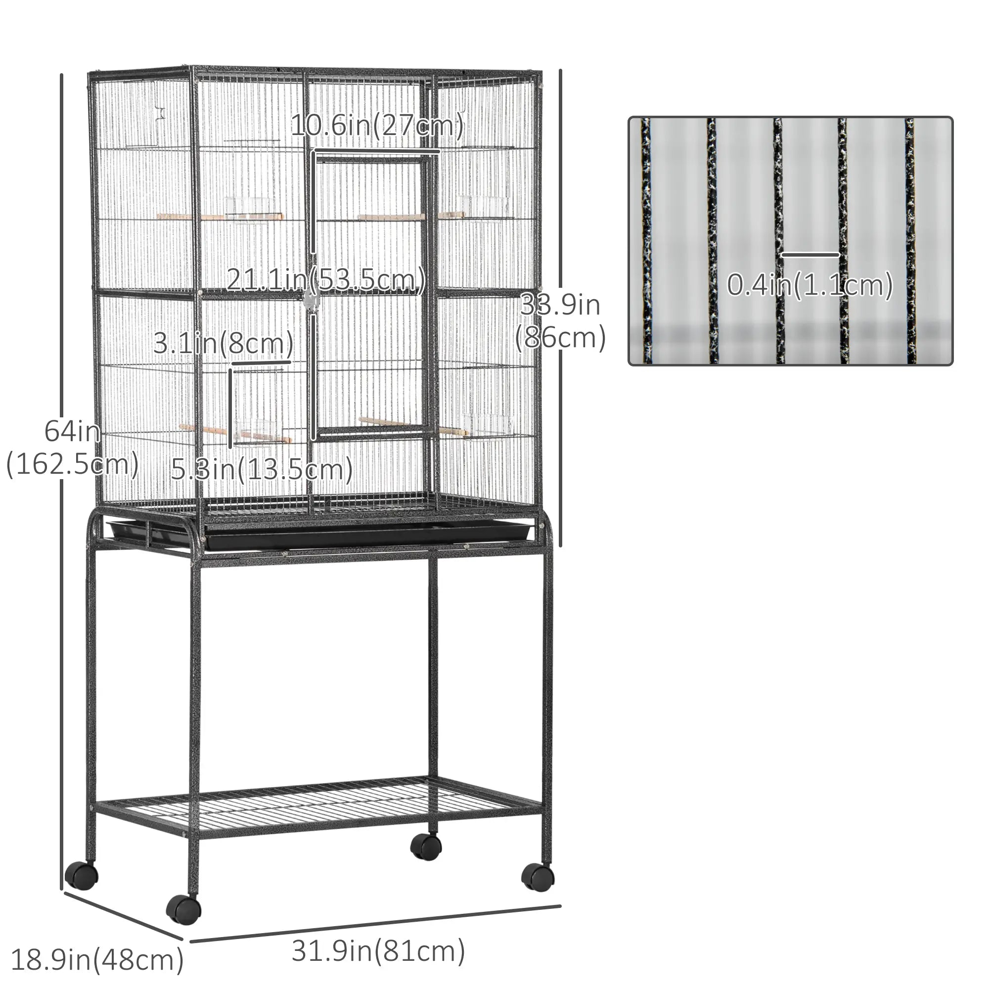 30'' Large Rolling Metal Bird Cage, Detachable Stand, Storage Shelf, Black Bird Cages at Gallery Canada