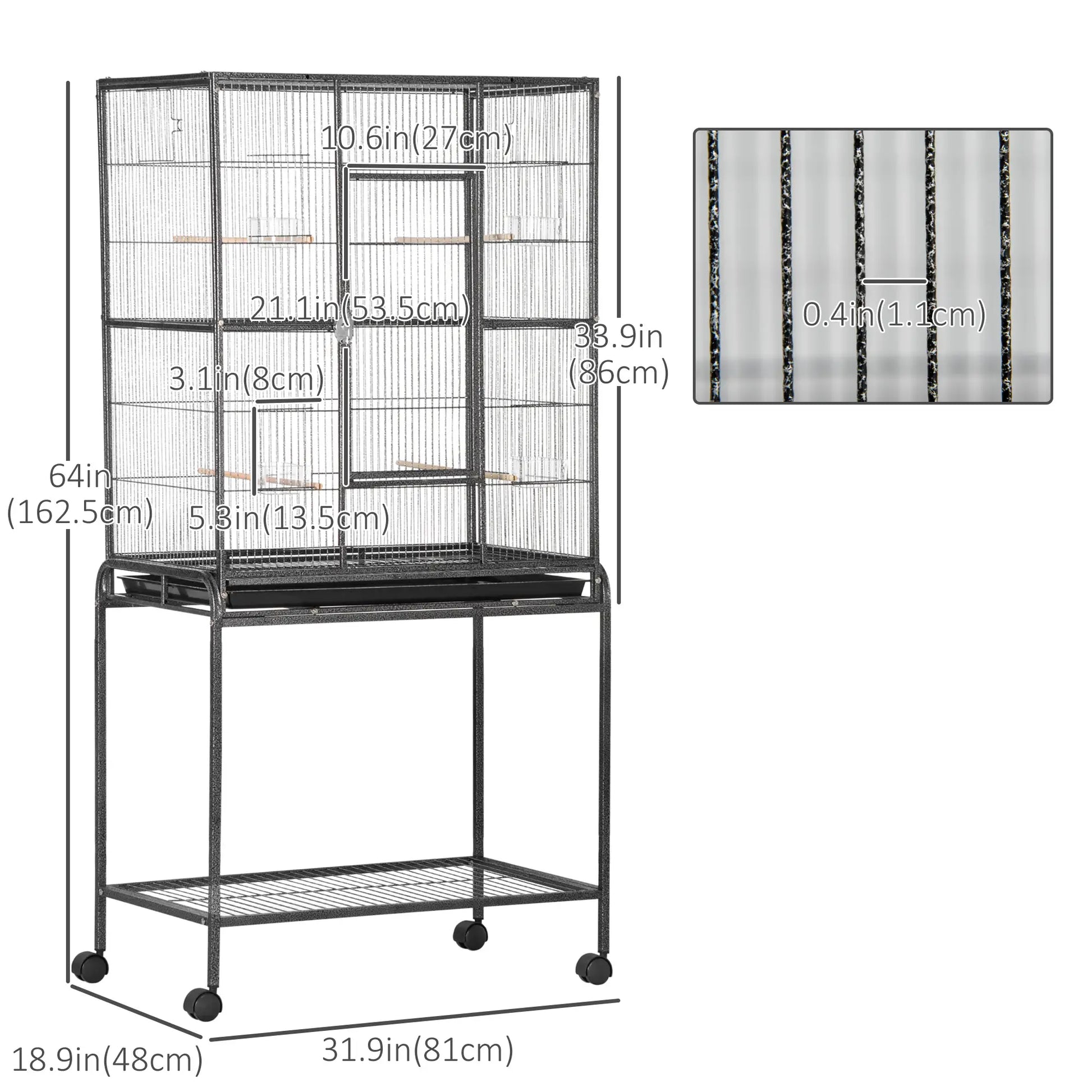 30'' Large Rolling Metal Bird Cage, Detachable Stand, Storage Shelf, Black Bird Cages at Gallery Canada