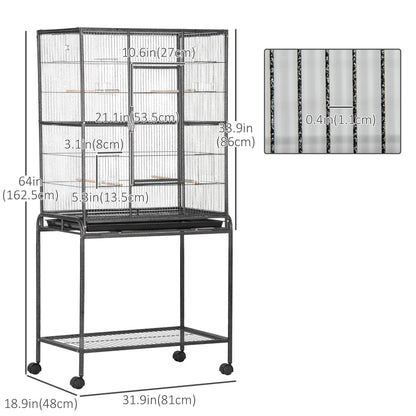 30'' Large Rolling Metal Bird Cage, Detachable Stand, Storage Shelf, Black Bird Cages at Gallery Canada