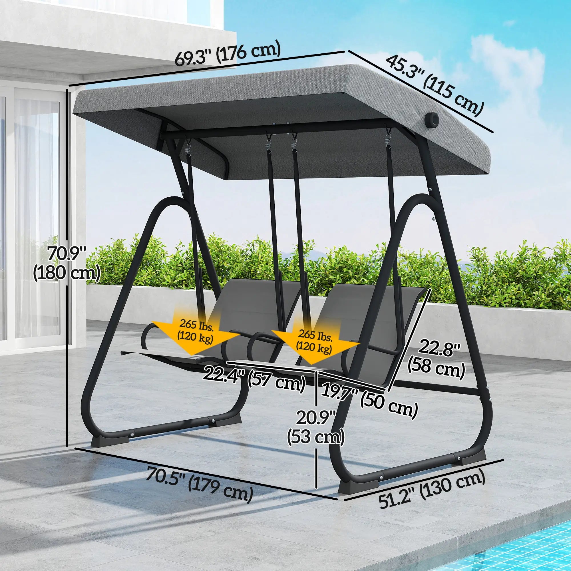 Patio Swing Chair w/Adjustable Canopy Outdoor Porch Swing Glider w/Dual Independent Seats 2-Seat Grey Patio Swings with Stand at Gallery Canada