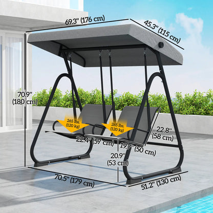 Patio Swing Chair w/Adjustable Canopy Outdoor Porch Swing Glider w/Dual Independent Seats 2-Seat Grey Patio Swings with Stand at Gallery Canada