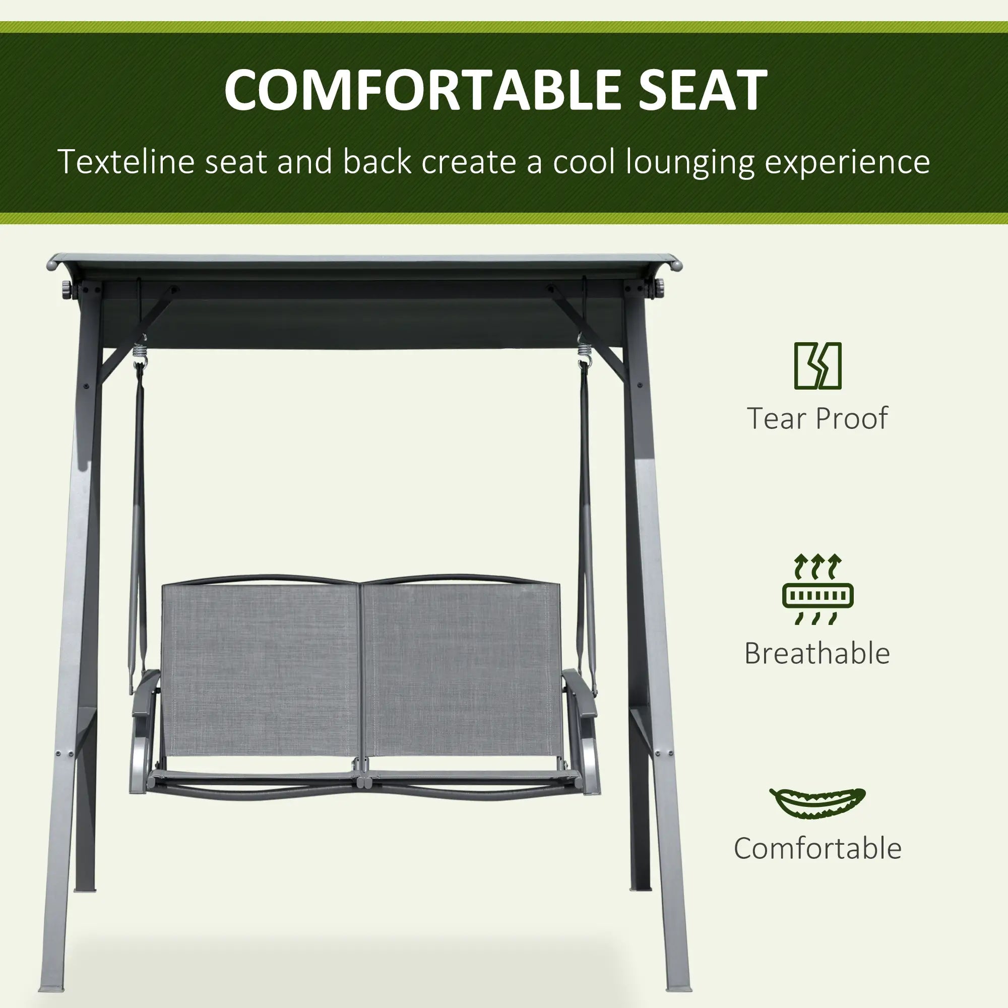 2-Seat Outdoor Porch Swing With Adjustable Canopy, Removable Seat, Steel Frame Patio Swings with Stand at Gallery Canada