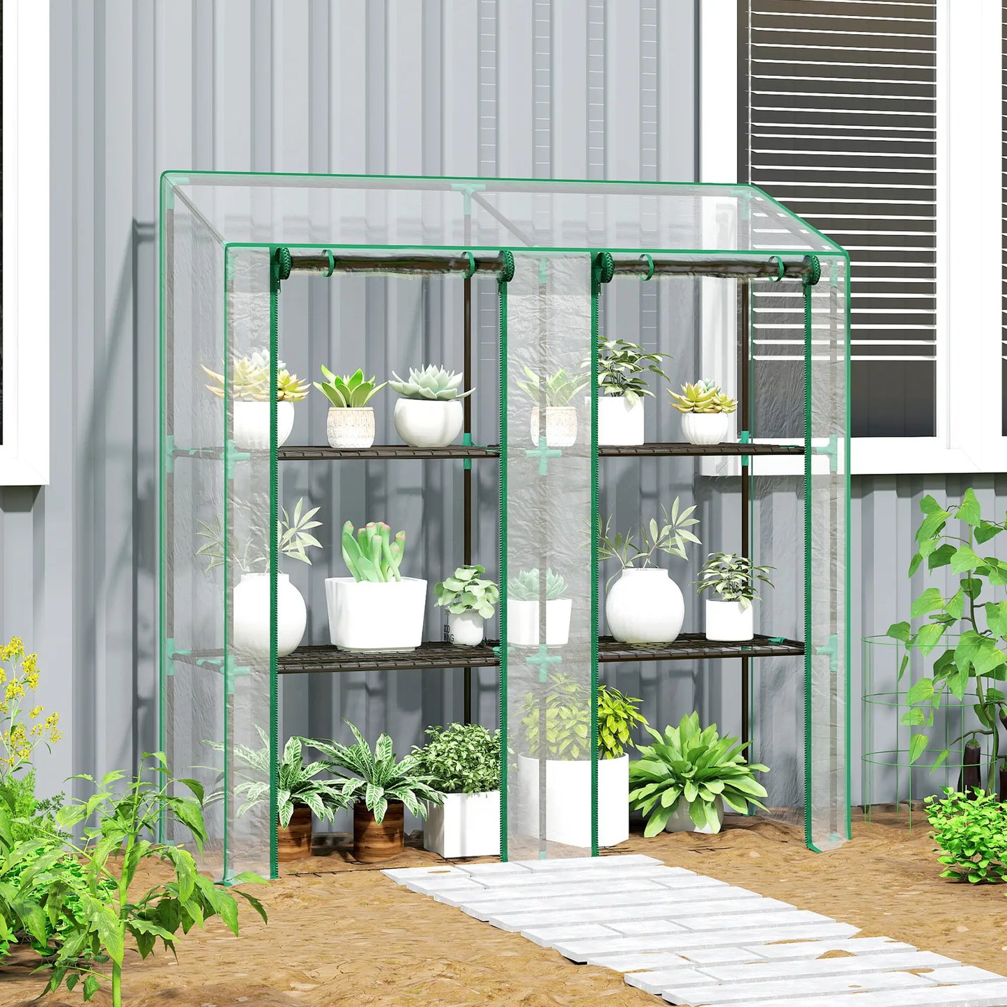 Portable Mini Greenhouse, 3 Tier Shelves, Reinforced Cover, 56.3" x 18.1" x 59.4" Greenhouses at Gallery Canada