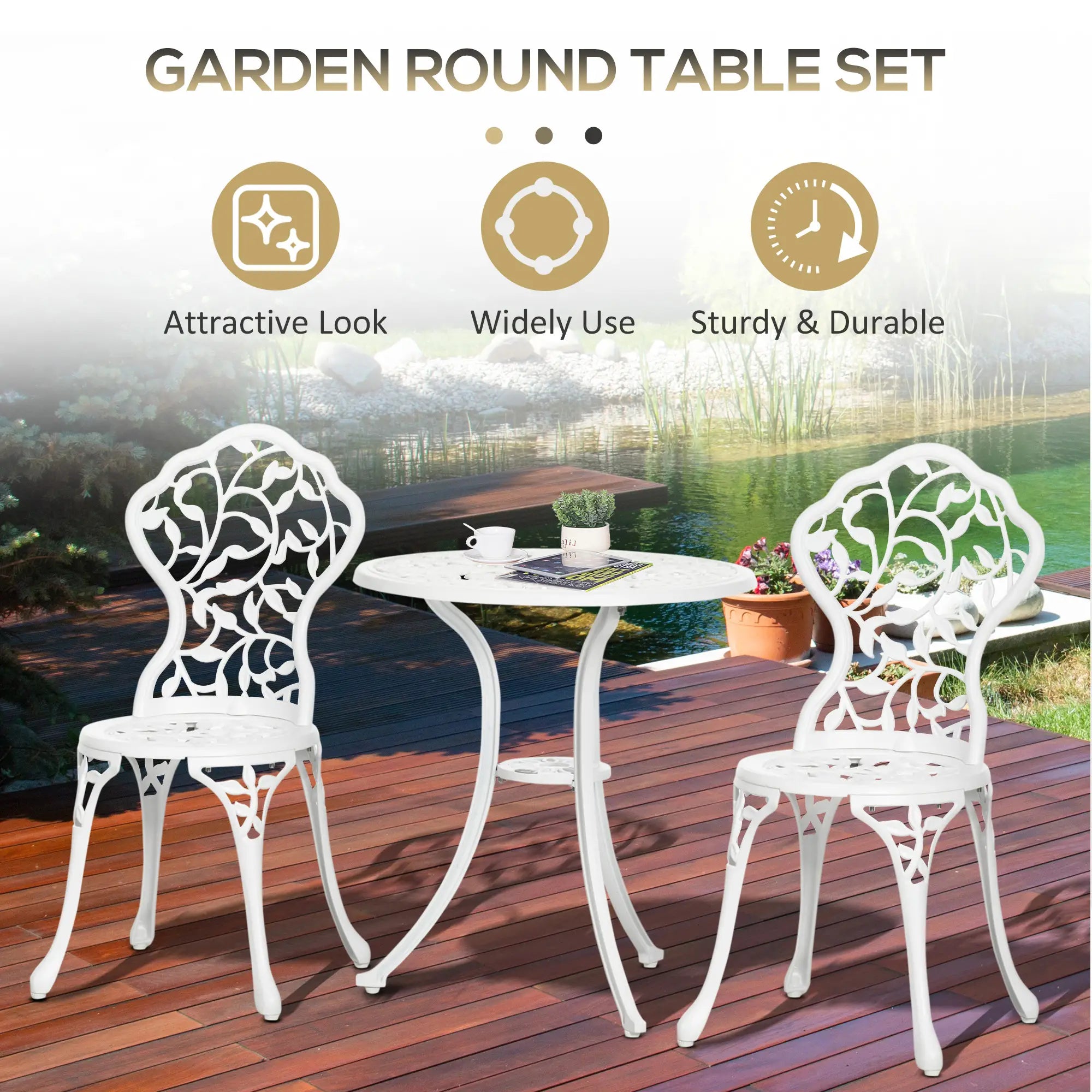 3-Piece Outdoor Furniture Set, Patio Table and Chairs, White Bistro Sets at Gallery Canada