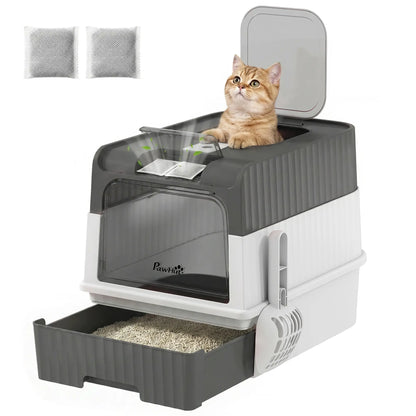 Enclosed Cat Litter Box with Drawer, Scoop, Grey Cat Litter Box Enclosures at Gallery Canada