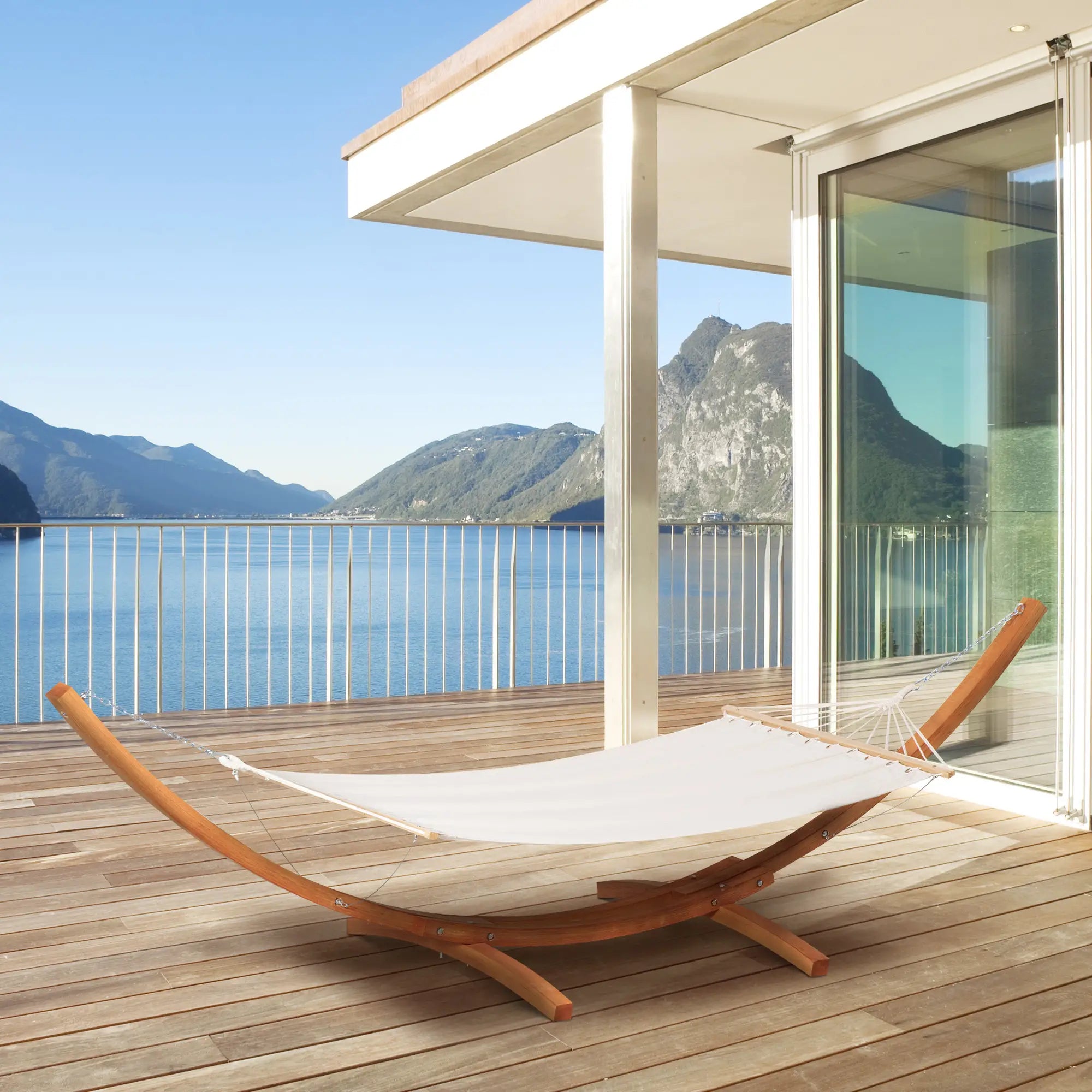 13' Outdoor Hammock with Stand, Wooden Arch, Includes Straps, White Hammocks with Stand at Gallery Canada