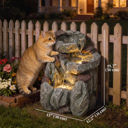 Outdoor Fountain, LED Lights, Adjustable Flow, 3-Tier, Rustic Rock Look, Grey Water Fountains at Gallery Canada