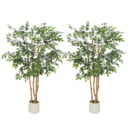 5FT Artificial Banyan Tree Set Of 2, Fake Potted Tree With Solid Wood Trunk Artificial Trees at Gallery Canada