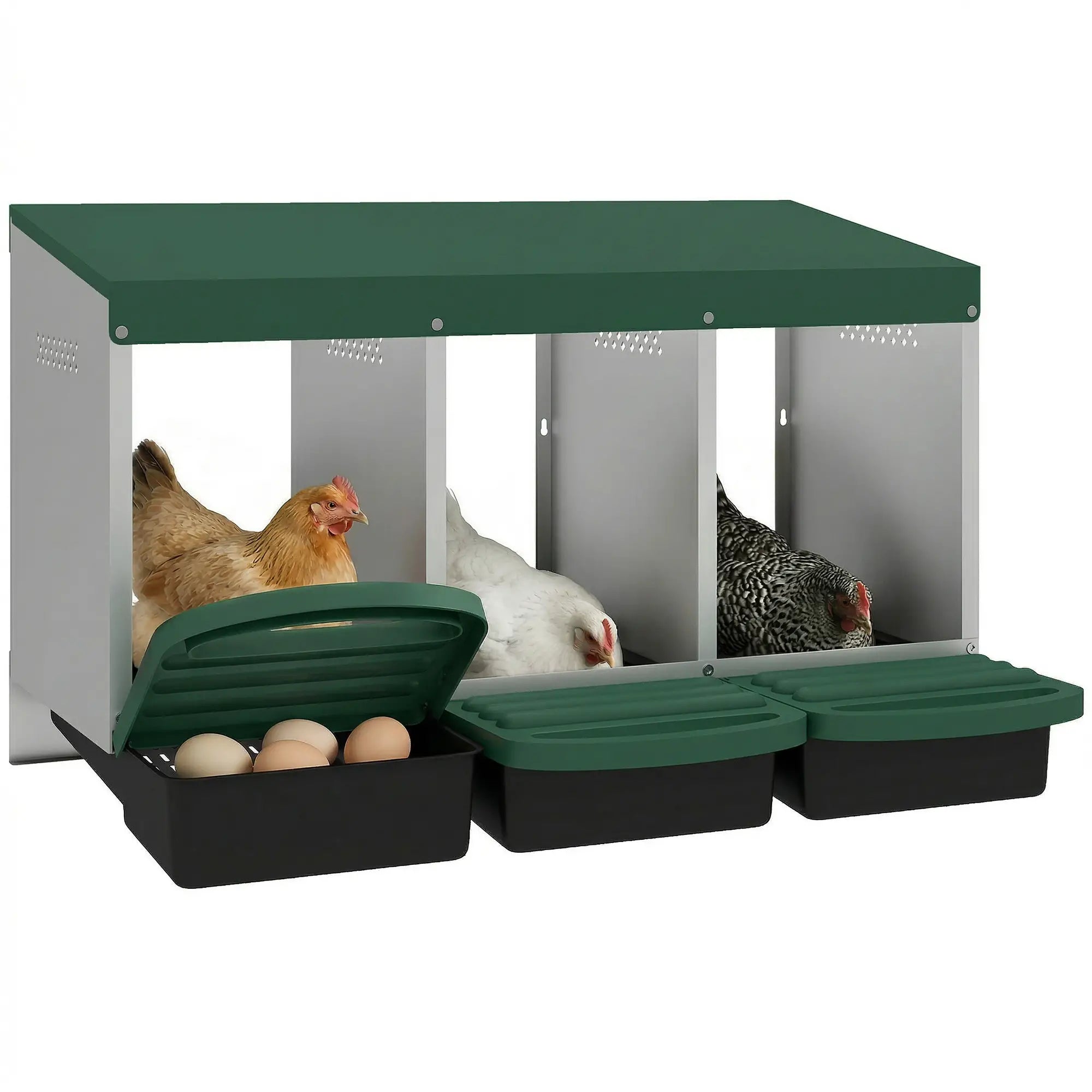 Chicken Nesting Boxes, 3 Compartment Metal Nesting Boxes for Chicken Coop, Egg Laying Boxes with Lid Cover Chicken Coops at Gallery Canada