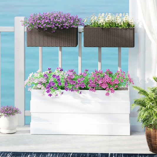 20 Inch Hanging Flower Pots, Railing Planter Box, Rattan Look, Brown Planter Set Brown at Gallery Canada