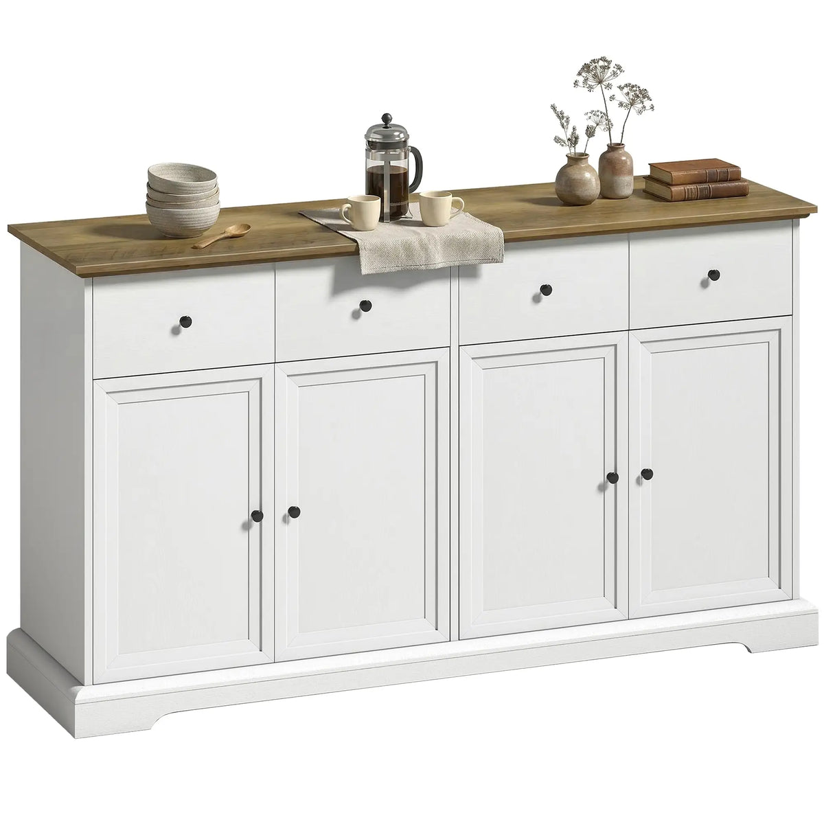 Sideboard Buffet Cabinet, 55" Farmhouse Kitchen Cabinet with Soft-Close Doors, 2 Drawers and 2 Adjustable Shelves
