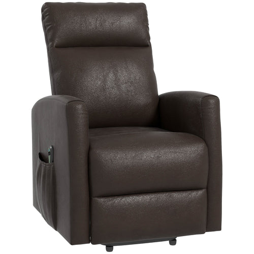 Power Lift Recliner Chair with Remote Control Side Pocket for Living Room Home Office Study Brown