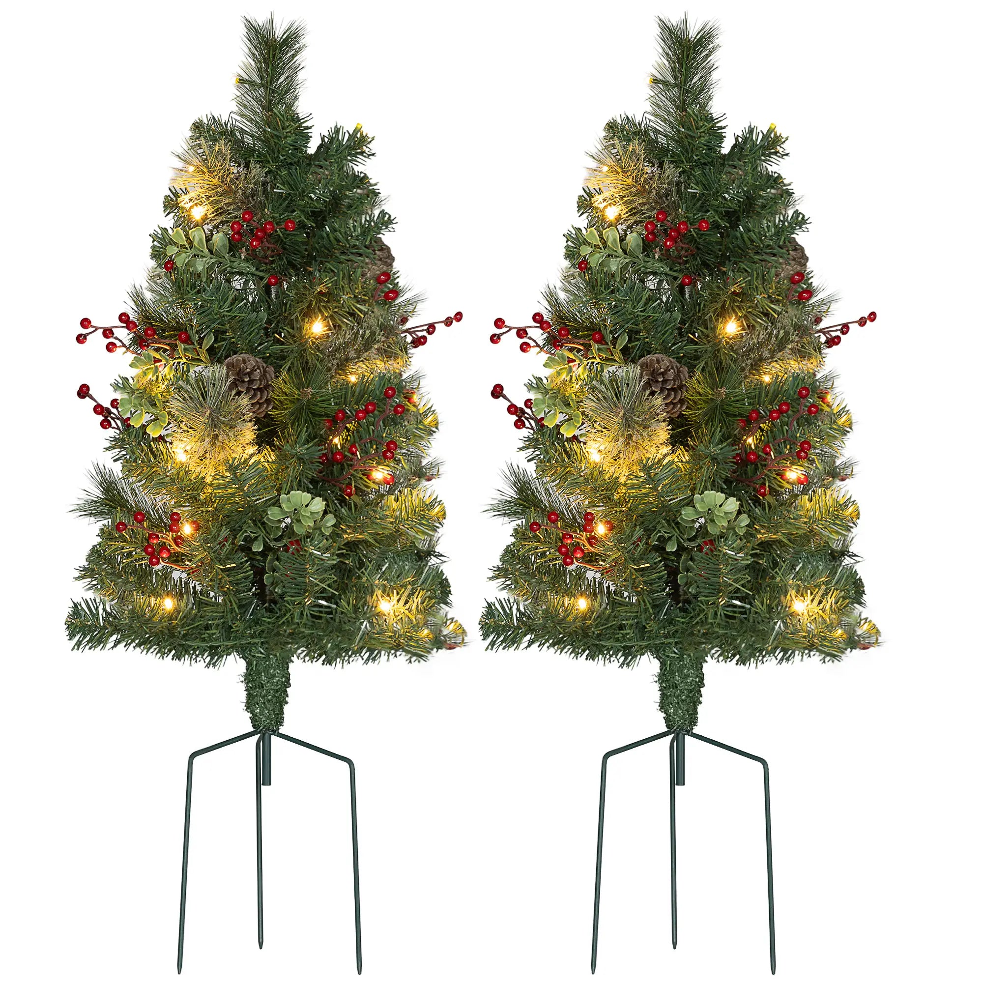 2ft 2 Pack Artificial Christmas Tree, Pre Lit with Red Berries, Green Pre Lit Christmas Trees at Gallery Canada
