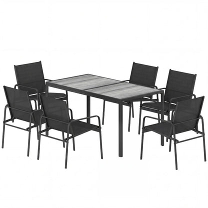 Outdoor Dining Set For 6, Faux Wood Patio Table And Chairs, Black Outdoor Dining Sets Black, Grey at Gallery Canada