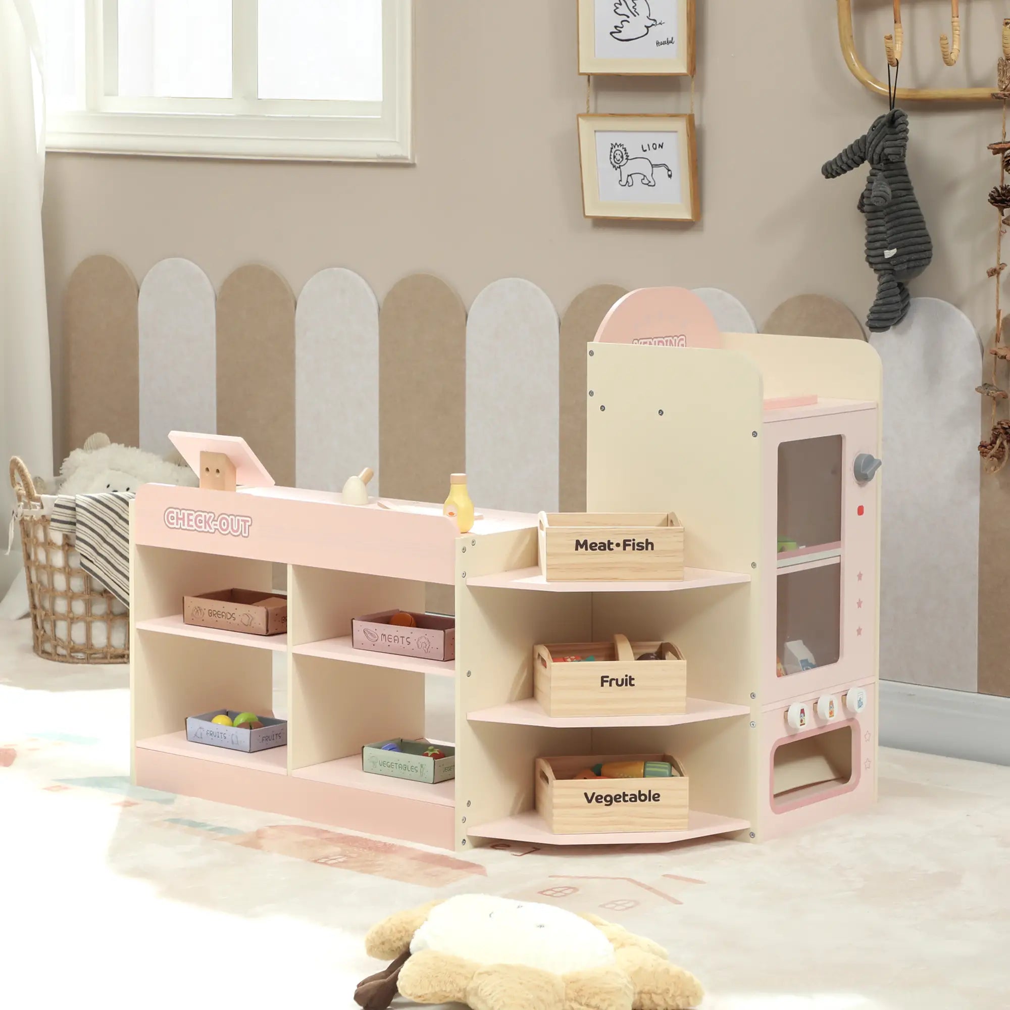 Kids Grocery Store Playset, Cash Register, Vending Machine, Pink Toy Playsets at Gallery Canada