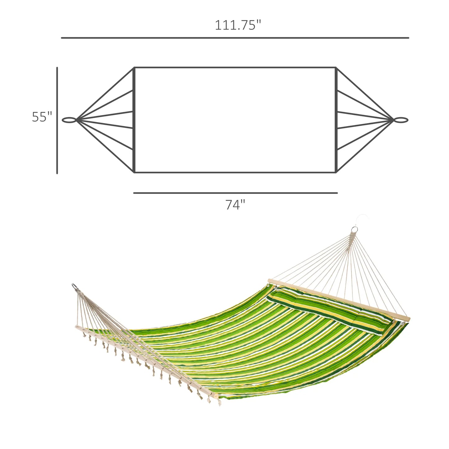 75" Outdoor Hammock, Striped Camping Bed w/ Pillow, Green Camping Hammocks at Gallery Canada