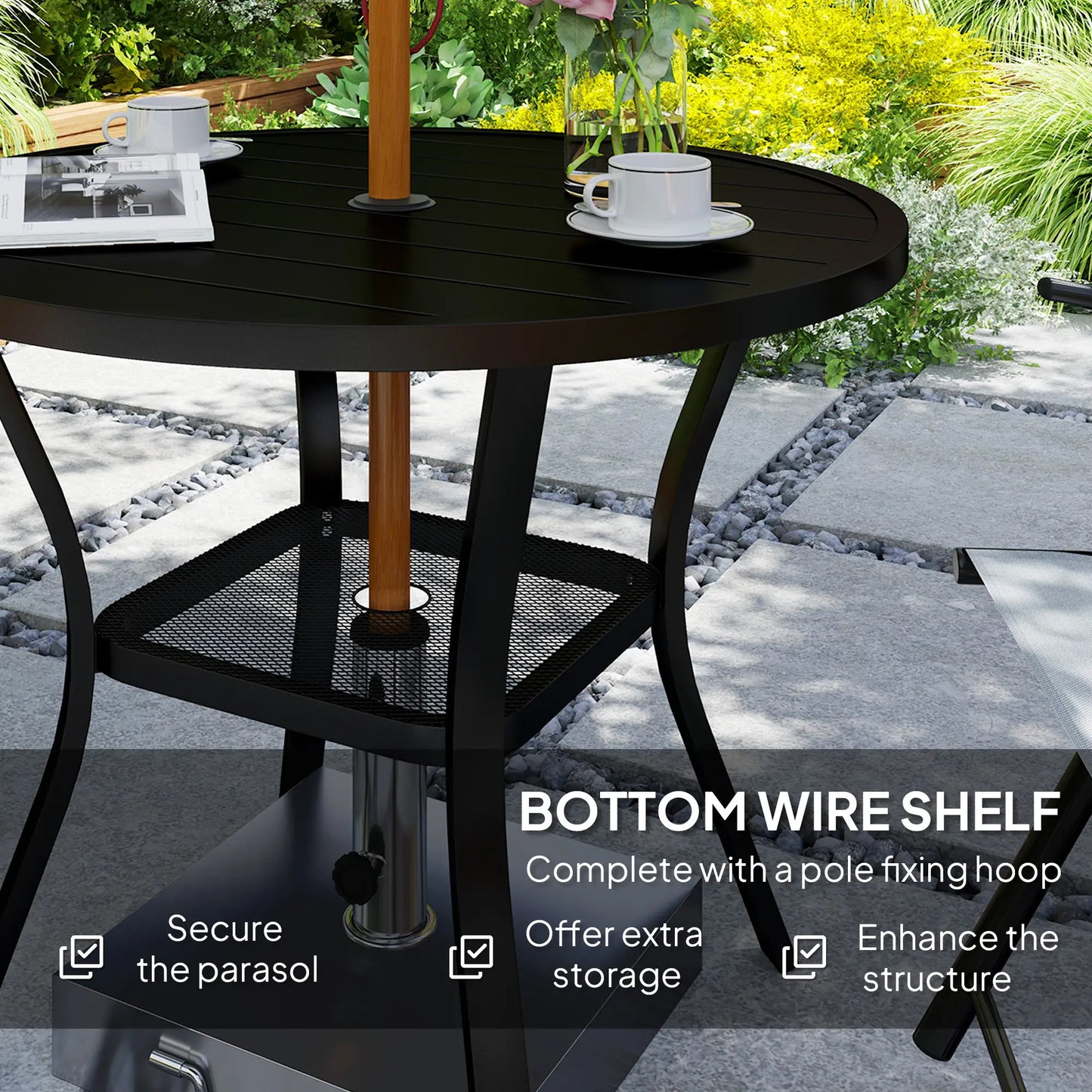 35.5" Round Outdoor Dining Table, Metal Patio Table With Umbrella Hole, Black Patio Dining Tables at Gallery Canada