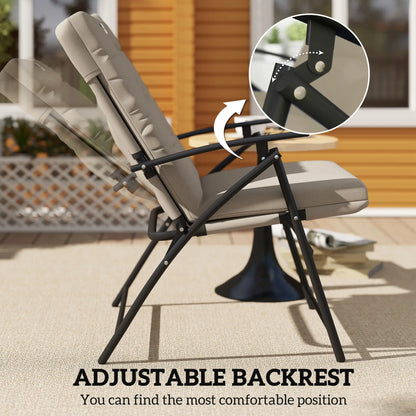 2 Outdoor Folding Chairs, Adjustable Backrest, Padded Camping Chairs, Khaki Patio Chairs at Gallery Canada