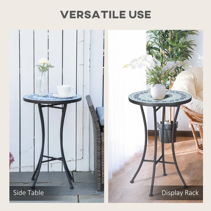 Round Mosaic Patio Table, Metal Frame, Outdoor Garden Furniture, Blue Patio Side Tables at Gallery Canada