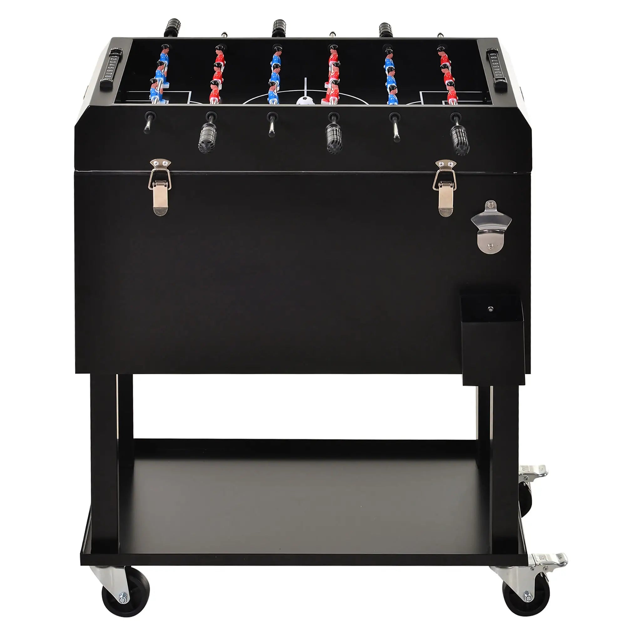 68QT Portable Cooler with Foosball Table Top, Wheels, Tray Shelf, Black Cooler Boxes Black at Gallery Canada