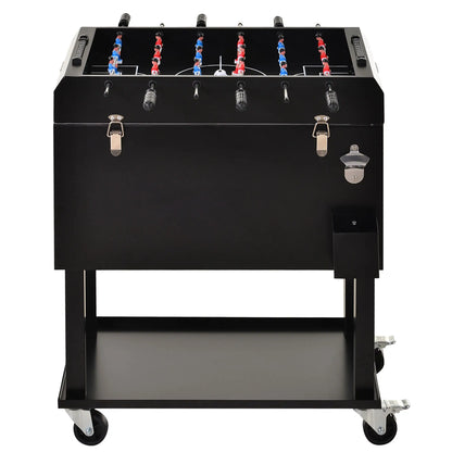 68QT Portable Cooler with Foosball Table Top, Wheels, Tray Shelf, Black Cooler Boxes Black at Gallery Canada