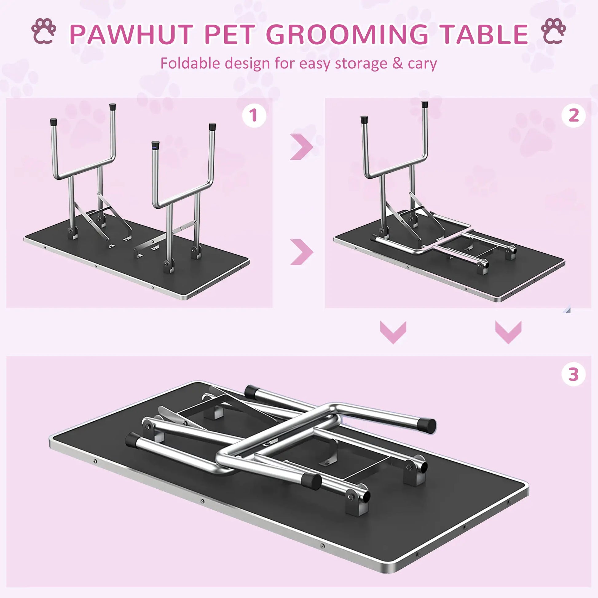 Foldable Dog Grooming Table, Height Adjustable Arm, Storage Shelf, Pink Dog Grooming Tables at Gallery Canada