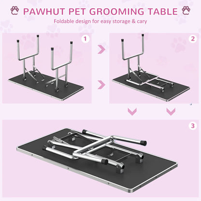 Foldable Dog Grooming Table, Height Adjustable Arm, Storage Shelf, Pink Dog Grooming Tables at Gallery Canada