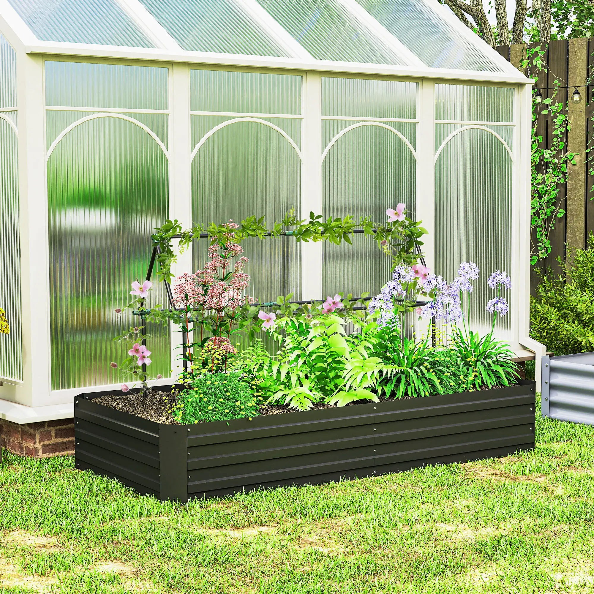 6' x 3' x 1' Raised Garden Bed, 2 Trellis Tomato Cages, Steel Frame, Black Raised Garden Beds at Gallery Canada