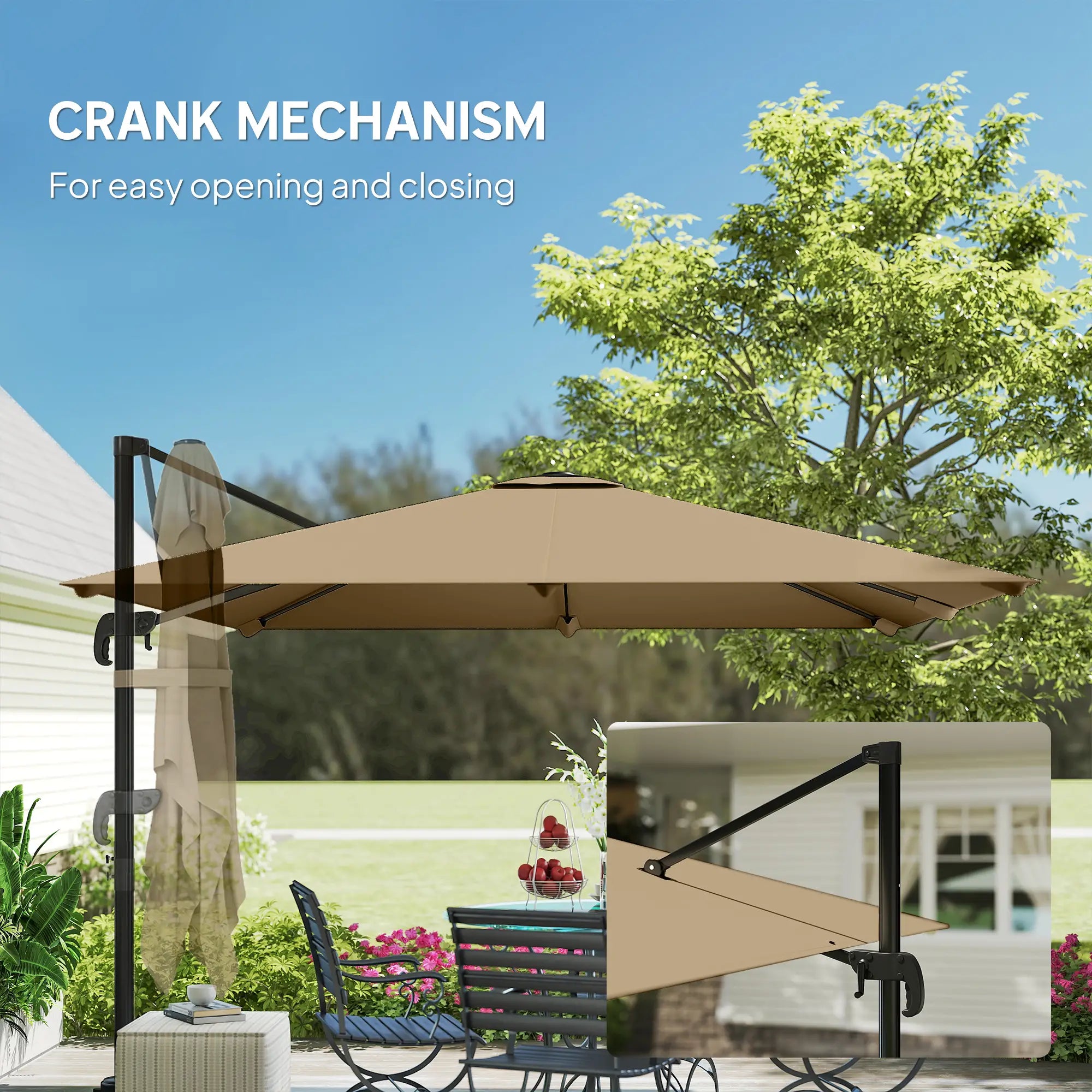 10 FT Cantilever Patio Umbrella, Square, Crank Handle, Cross Base Offset Cantilever Umbrellas at Gallery Canada