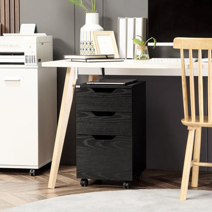 3 Drawer Vertical Filing Cabinet, Mobile Under Desk Storage, Wood Grain, Black Office Cabinets & Cupboards at Gallery Canada