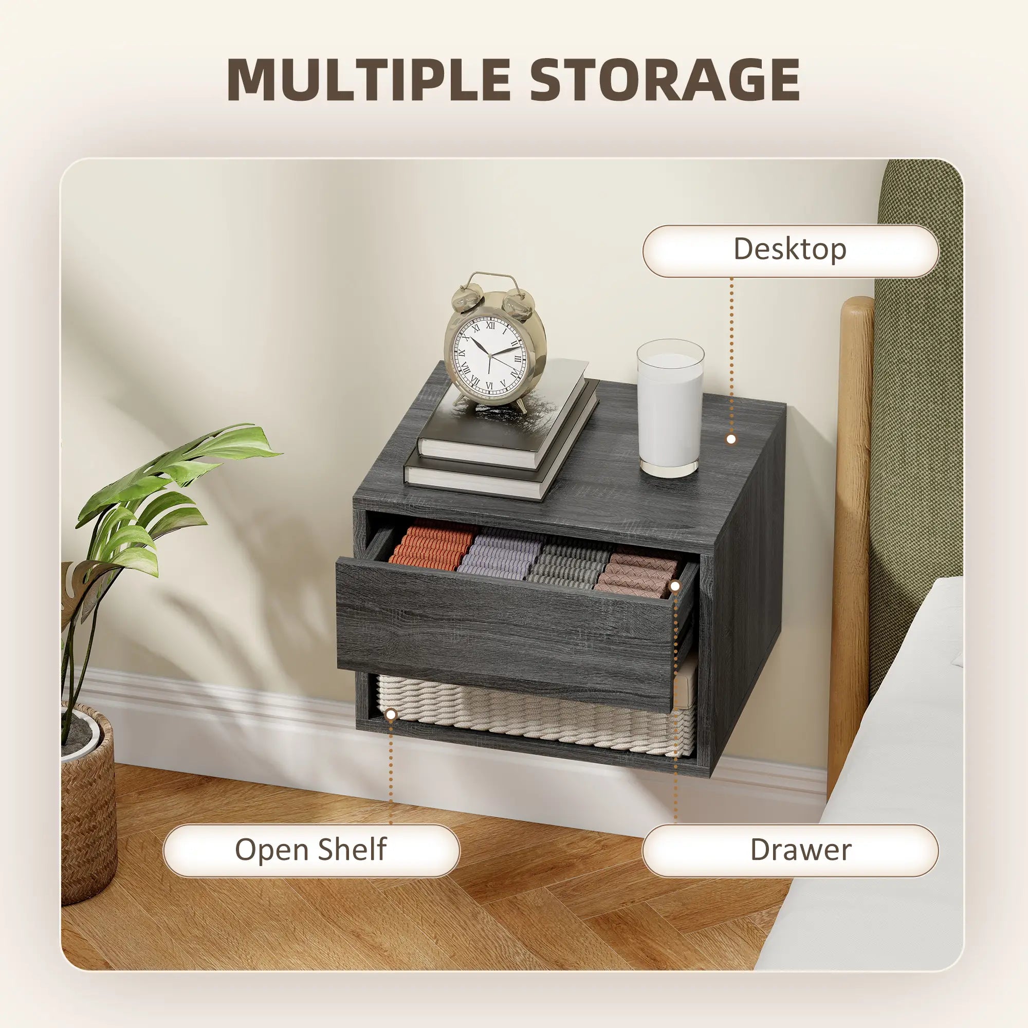 Floating Nightstand Set Of 2, Wall Mounted Bedside Table With Drawer, Grey Bedside Tables at Gallery Canada