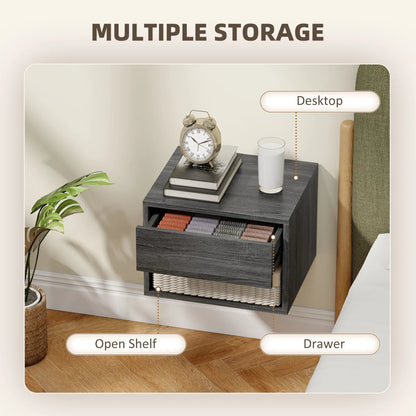 Floating Nightstand Set Of 2, Wall Mounted Bedside Table With Drawer, Grey Bedside Tables at Gallery Canada