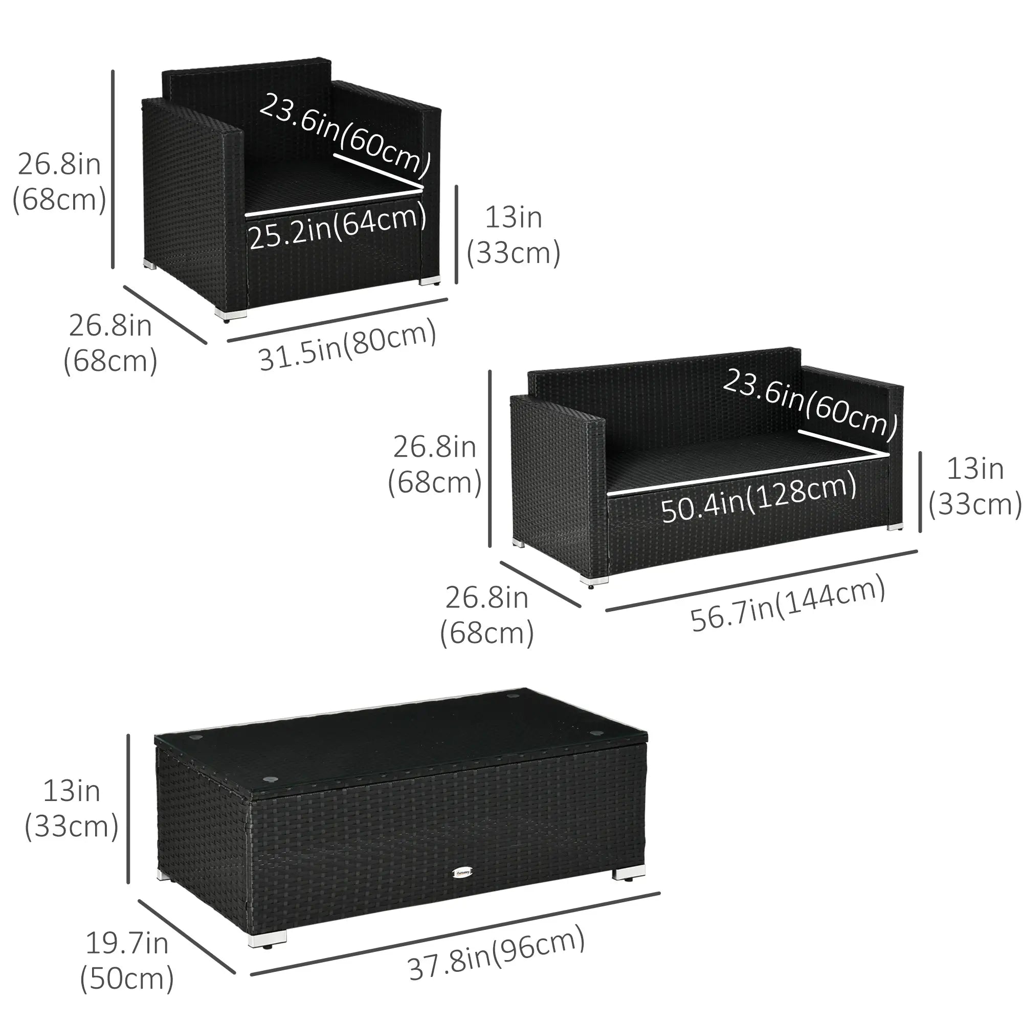 4-Piece Wicker Patio Set, Thick Cushions, PE Rattan Sofa, Glass Table, Sky Blue Patio Furniture Sets at Gallery Canada