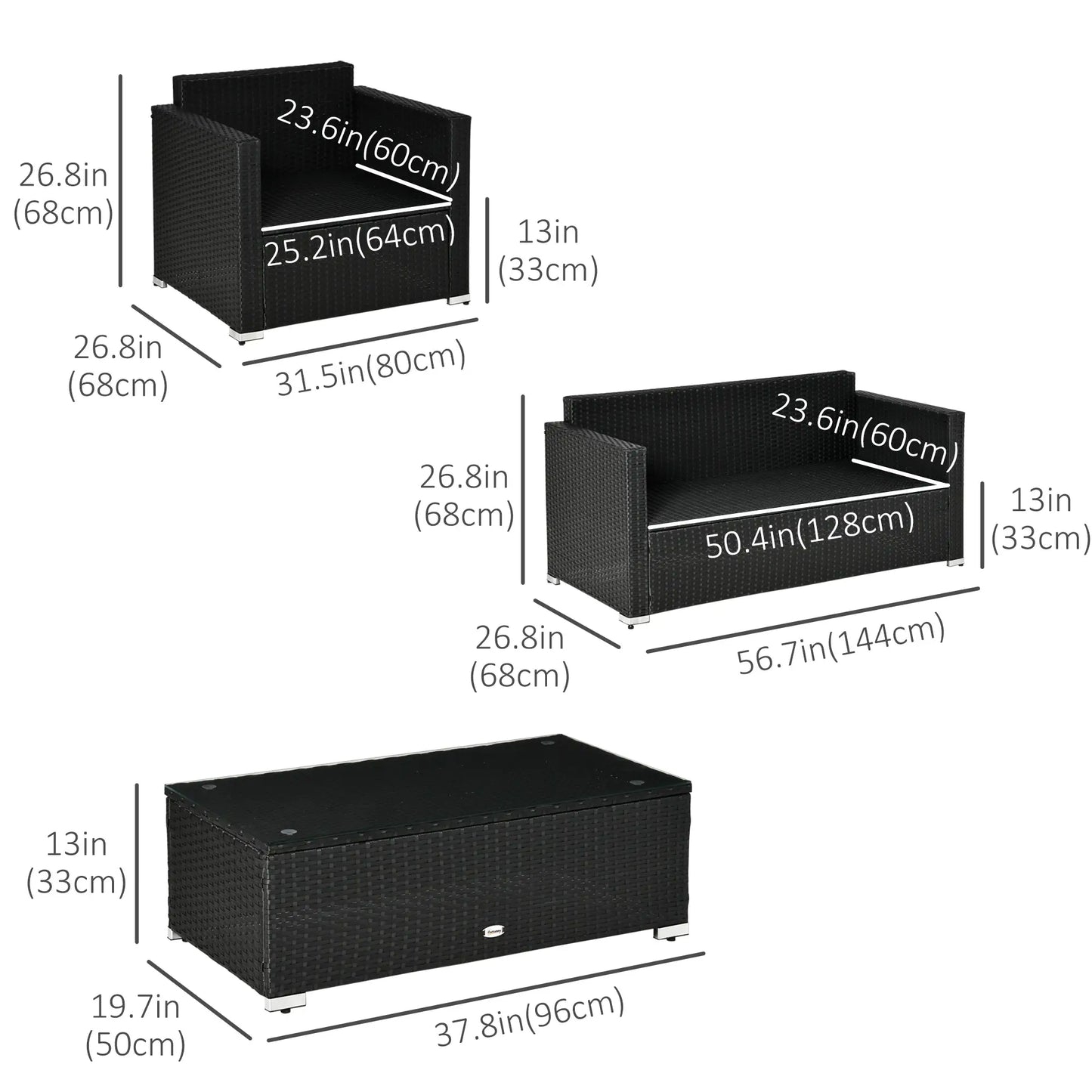 4-Piece Wicker Patio Set, Thick Cushions, PE Rattan Sofa, Glass Table, Sky Blue Patio Furniture Sets at Gallery Canada