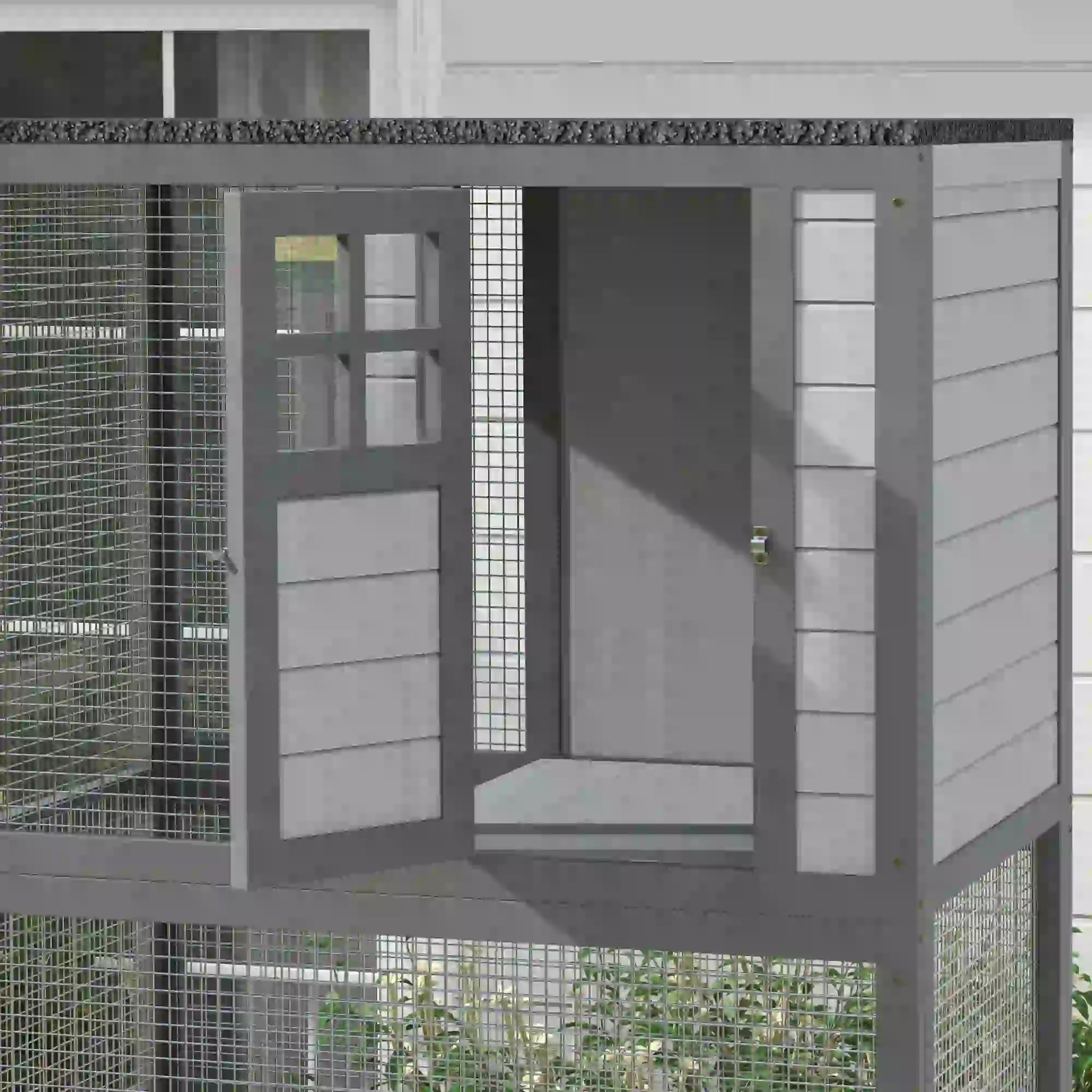 74" Wooden Outdoor Cat House, Weatherproof, Wheeled, Light Grey Outdoor Cat Enclosures at Gallery Canada