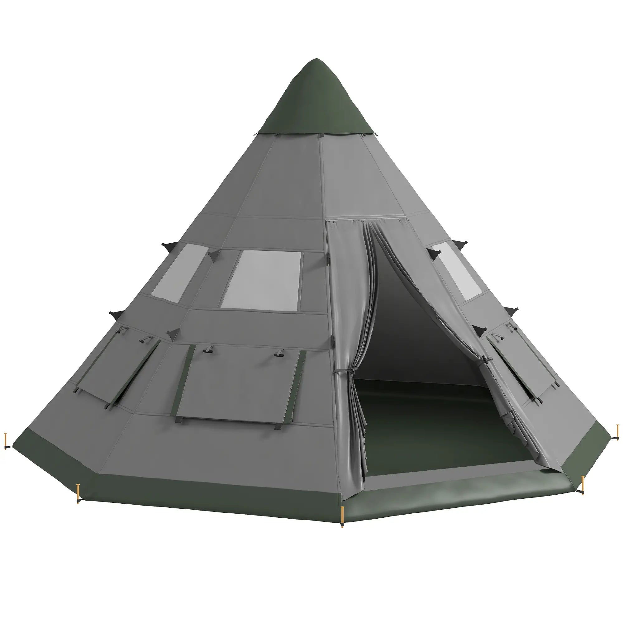 6 Person Family Teepee Tent, Mesh Windows, Floor, Carry Bag, Grey Camping Tents at Gallery Canada