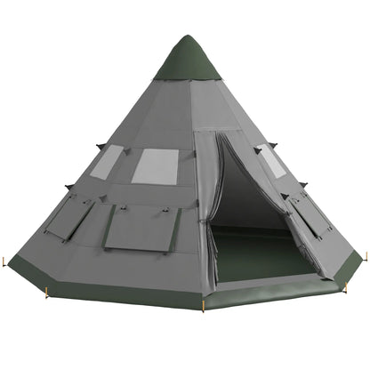 6 Person Family Teepee Tent, Mesh Windows, Floor, Carry Bag, Grey Camping Tents at Gallery Canada