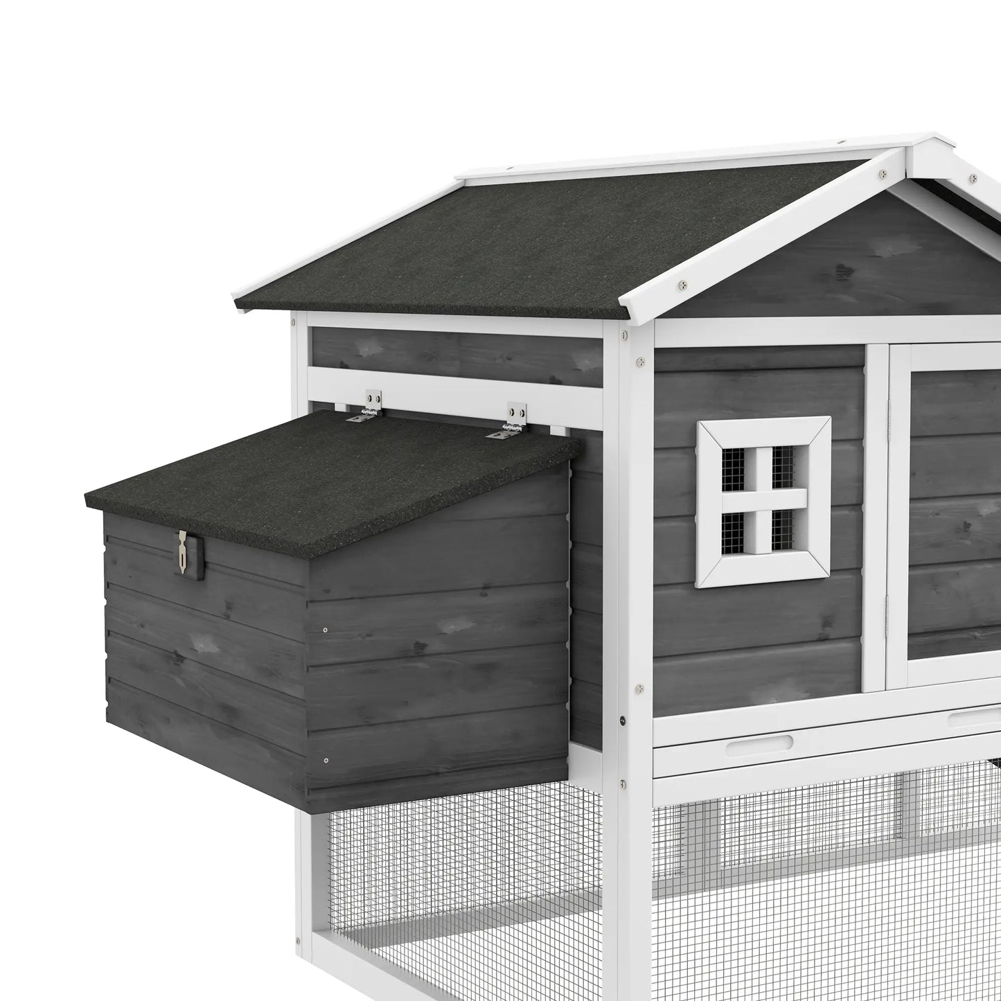 69 Wooden Chicken Coop with Run, Nesting Box, Tray, Grey Chicken Coops at Gallery Canada
