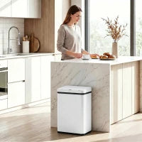 40 L Poubelle Automatique, Couvercle à Fermeture Douce, Acier Inoxydable, Blanc