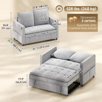 51" Canapé-lit velours convertible, ports USB, gris