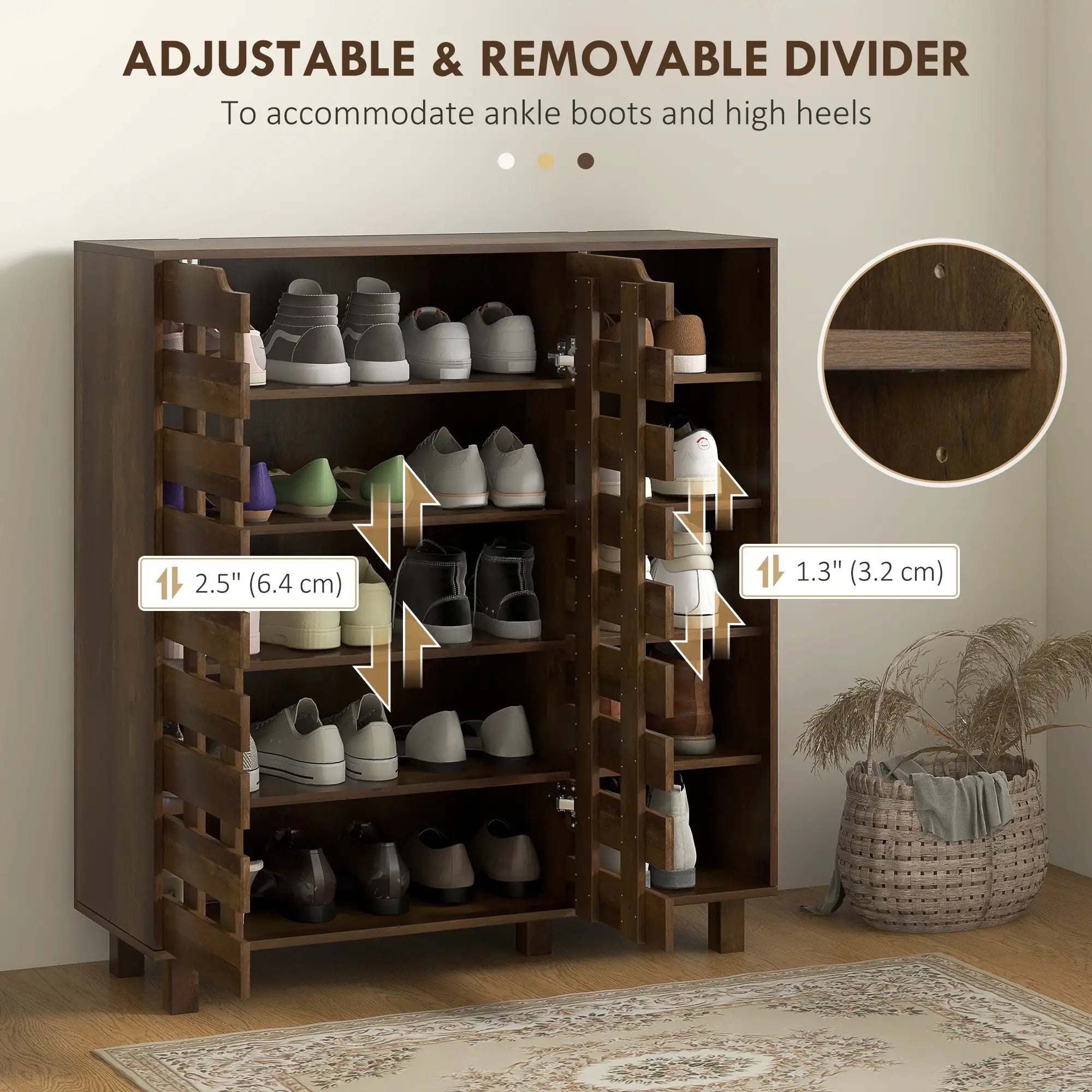 21 Pair Shoe Cabinet, 5-Tier Double Door, 5-Tier Open Shelves, Brown Shoe Storage Cabinets & Racks at Gallery Canada