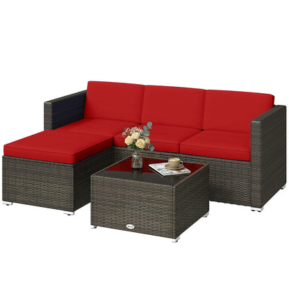 3-Piece Patio Furniture Set, Outdoor PE Rattan Wicker Sofa, Glass Top Table Patio Furniture Sets Brown, Red, Black at Gallery Canada