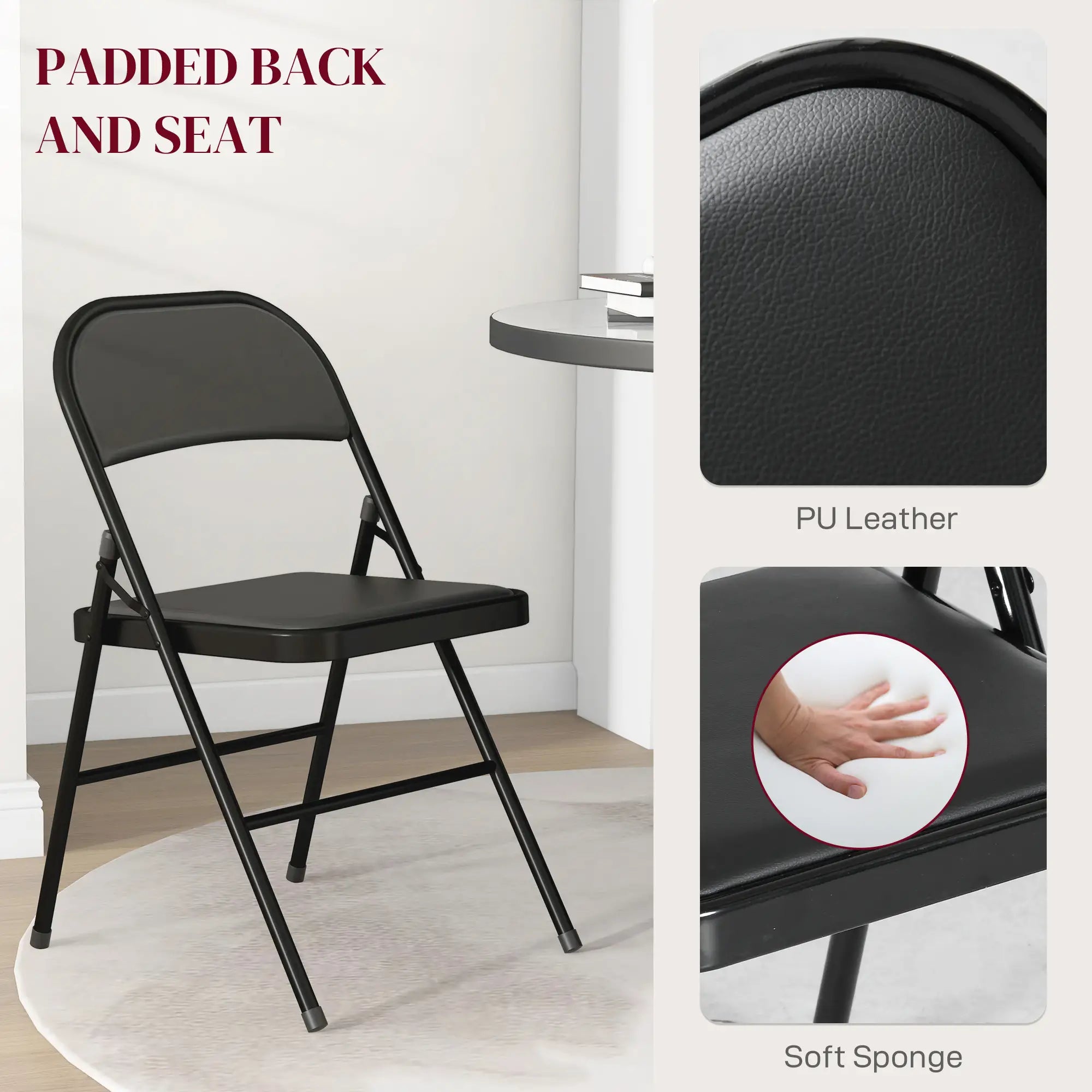 Set of 2 Metal Foldable Chairs, PU Leather Padded, Black Bar Stools at Gallery Canada