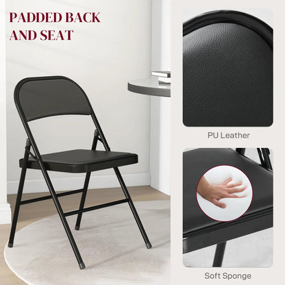 Set of 2 Metal Foldable Chairs, PU Leather Padded, Black Bar Stools at Gallery Canada